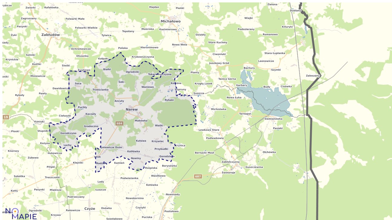 Mapa obszarów ochrony przyrody Narwi