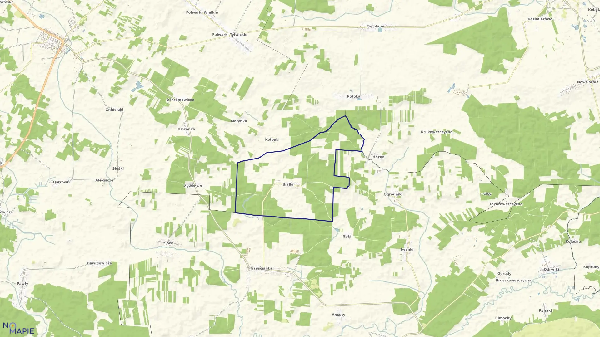 Mapa obrębu BIAŁKI w gminie Narew