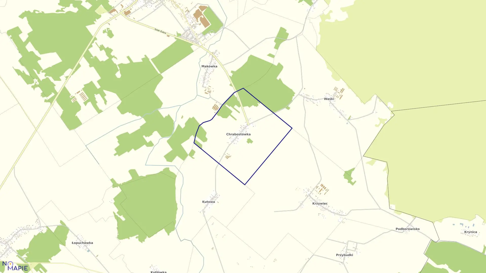 Mapa obrębu CHRABOSTÓWKA w gminie Narew