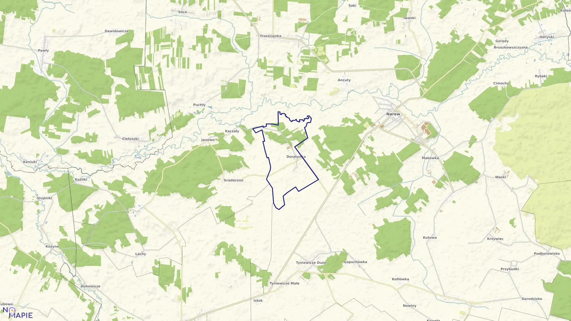 Mapa obrębu DORATYNKA w gminie Narew