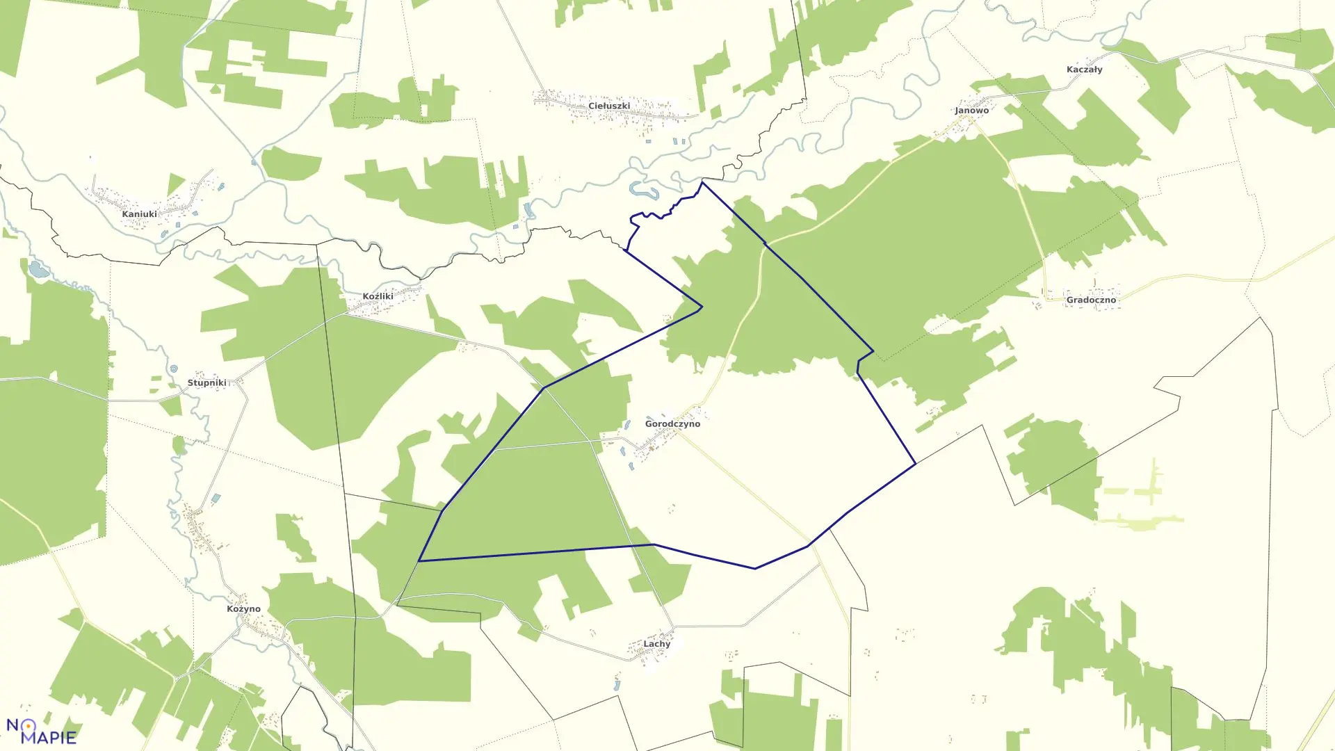 Mapa obrębu GORODCZYNO w gminie Narew