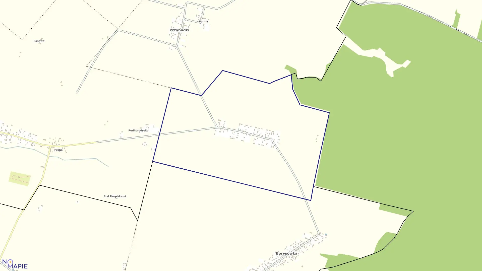 Mapa obrębu GORODZISKO w gminie Narew