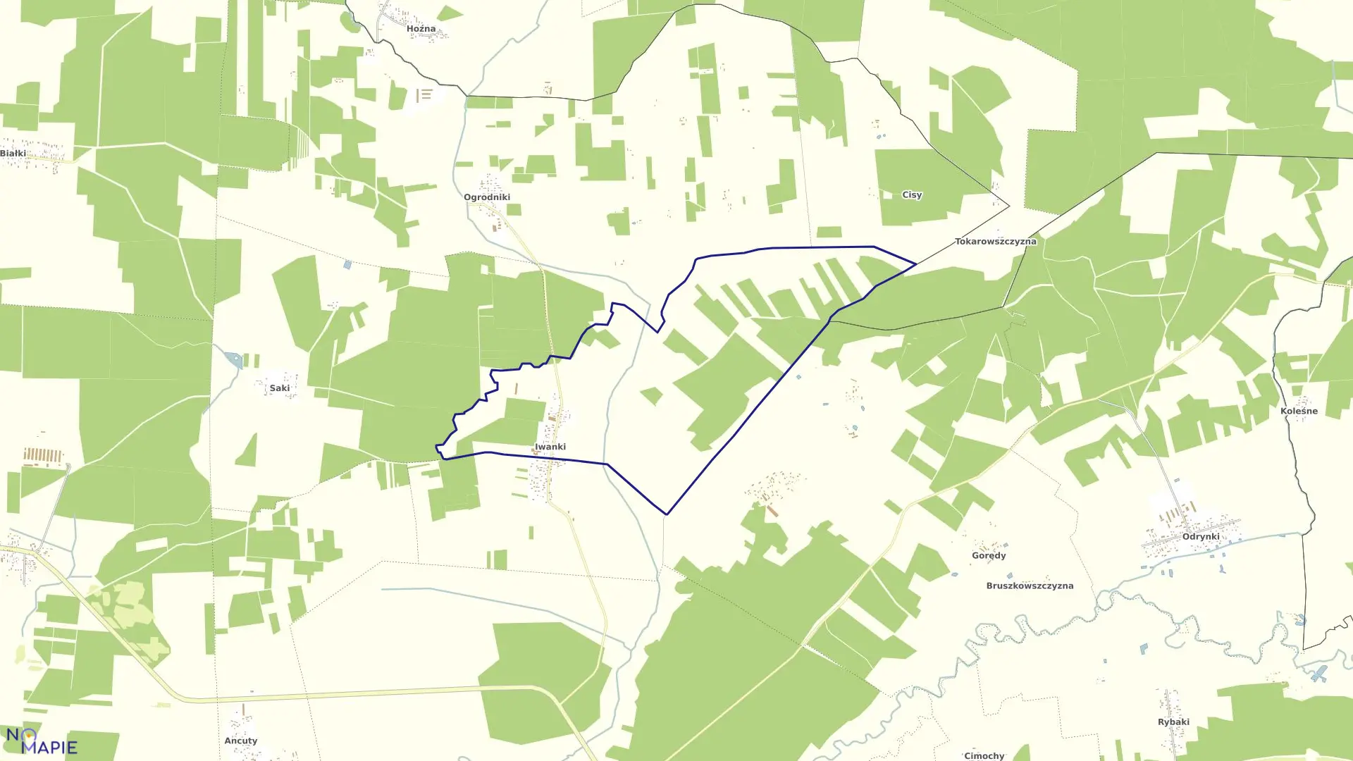 Mapa obrębu IWANKI w gminie Narew