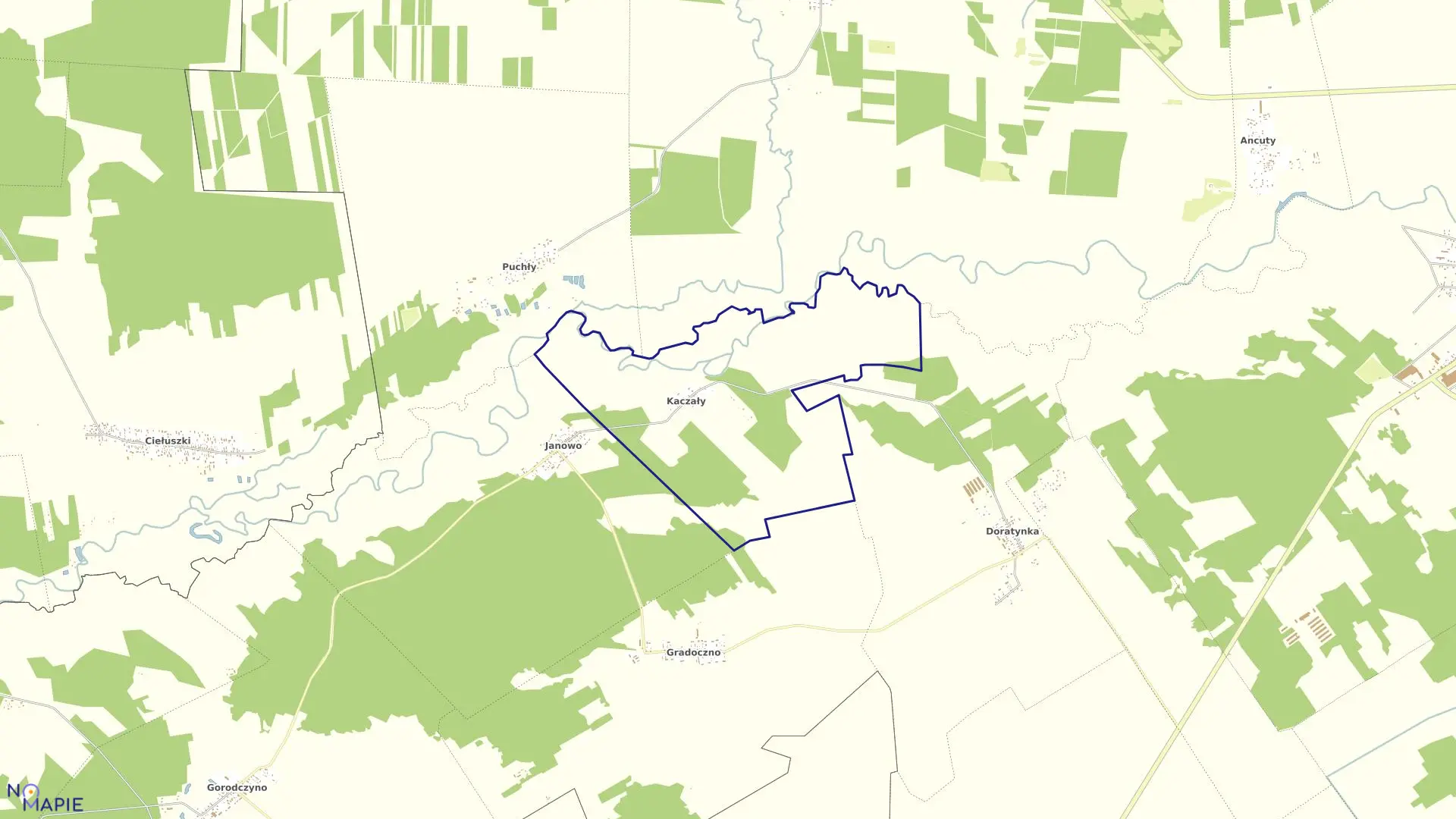 Mapa obrębu KACZAŁY w gminie Narew