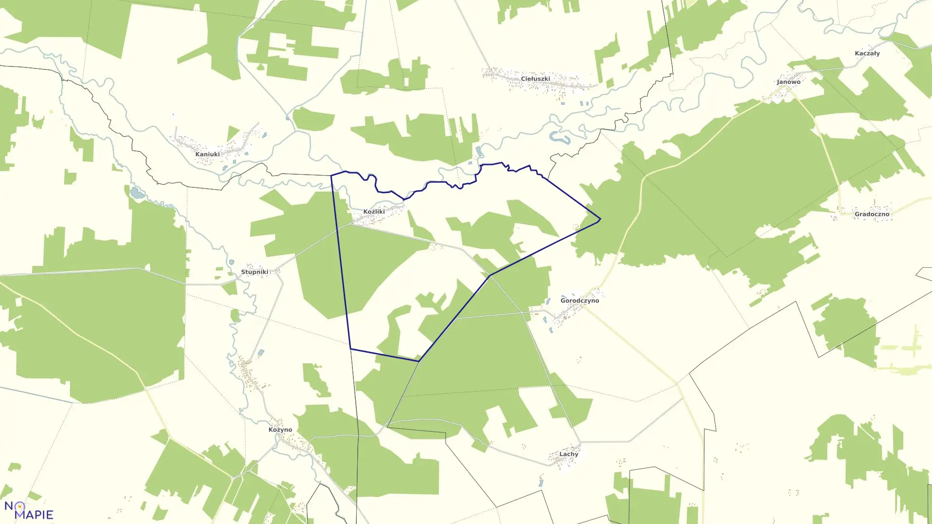 Mapa obrębu KOŹLIKI w gminie Narew