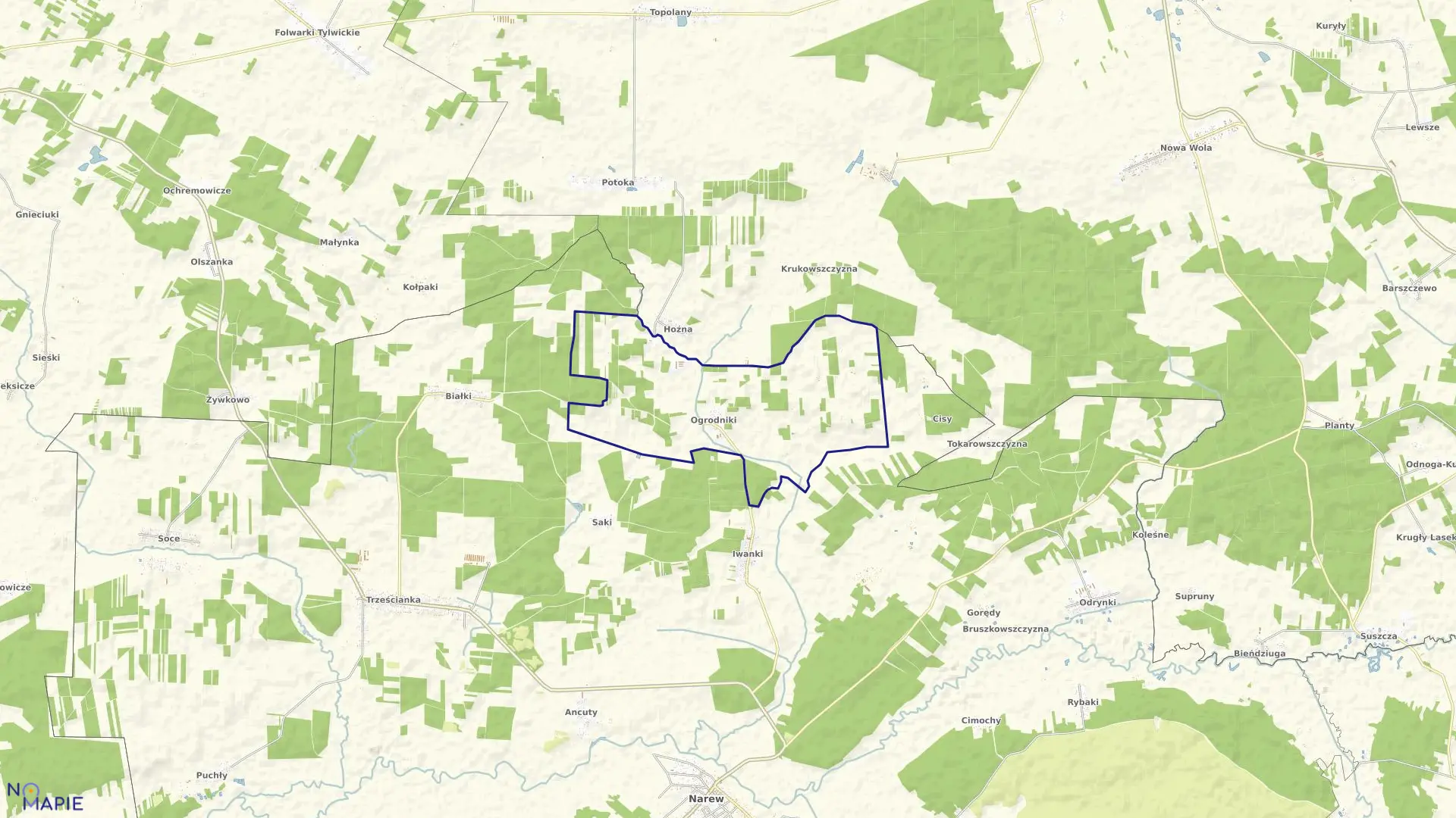 Mapa obrębu OGRODNIKI w gminie Narew