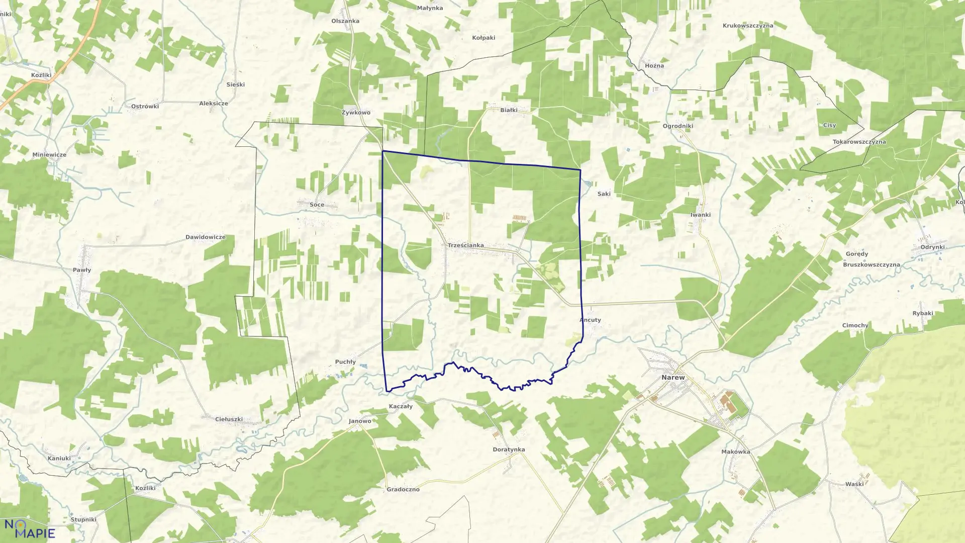 Mapa obrębu TRZEŚCIANKA w gminie Narew